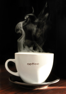 steaming hot coffee cup